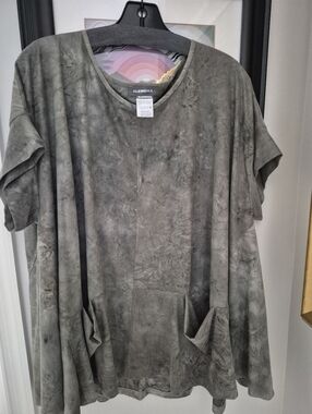 Alembika Olive-Grey Tie-Dye Tunic with Pockets Sz L